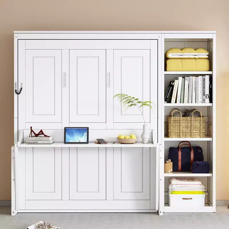 Murphy Bed with Fold-Out Desk & Bookshelves, Space-Saving Wall Bed