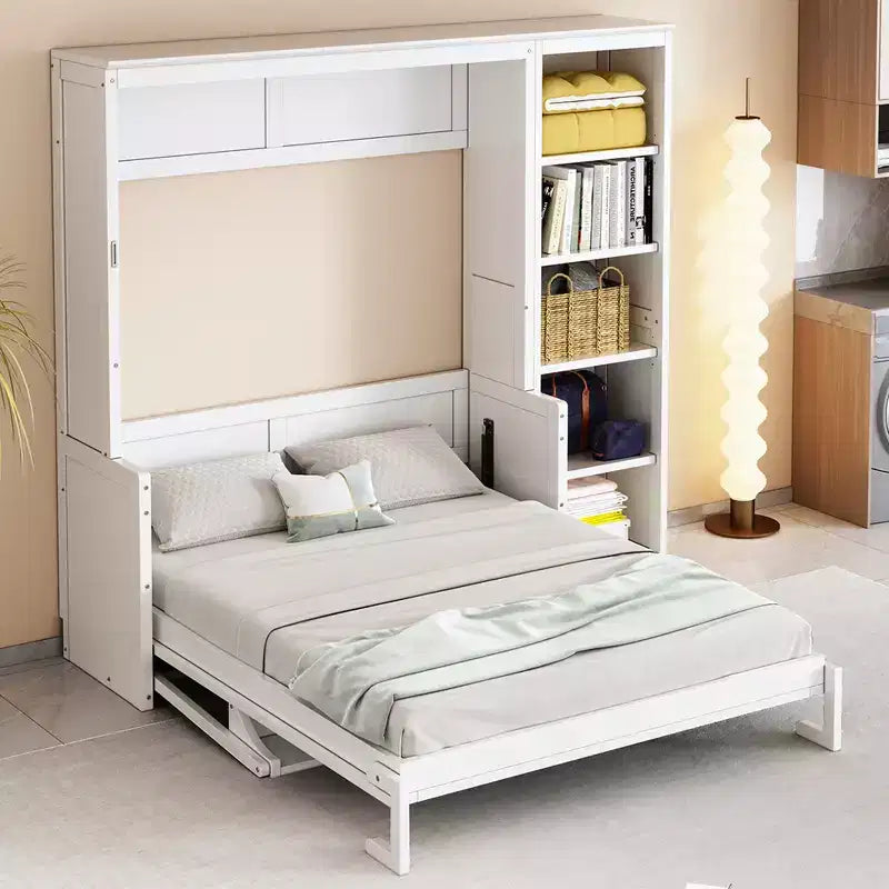 Murphy Bed with Fold-Out Desk & Bookshelves, Space-Saving Wall Bed