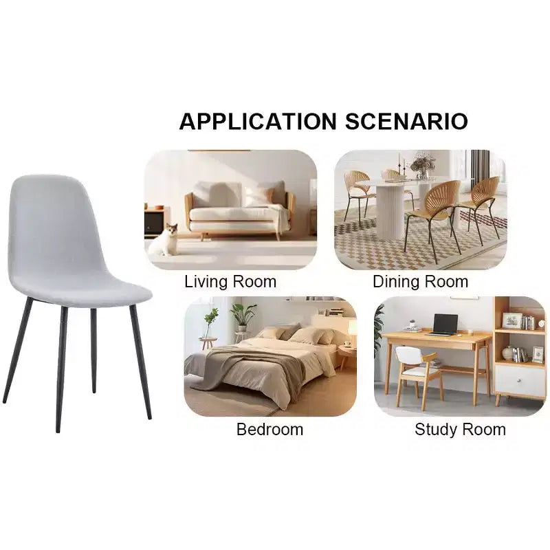 Set of 6 Linen Cotton Dining Chairs, Light Gray, Integrated Seat & Backrest, Modern Style