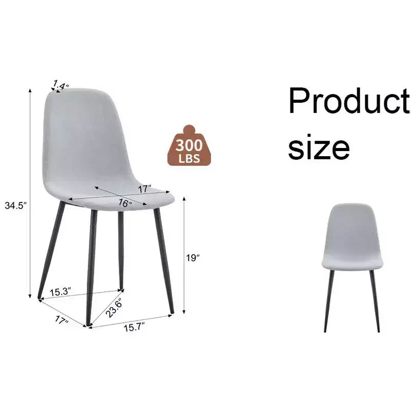 Set of 6 Linen Cotton Dining Chairs, Light Gray, Integrated Seat & Backrest, Modern Style