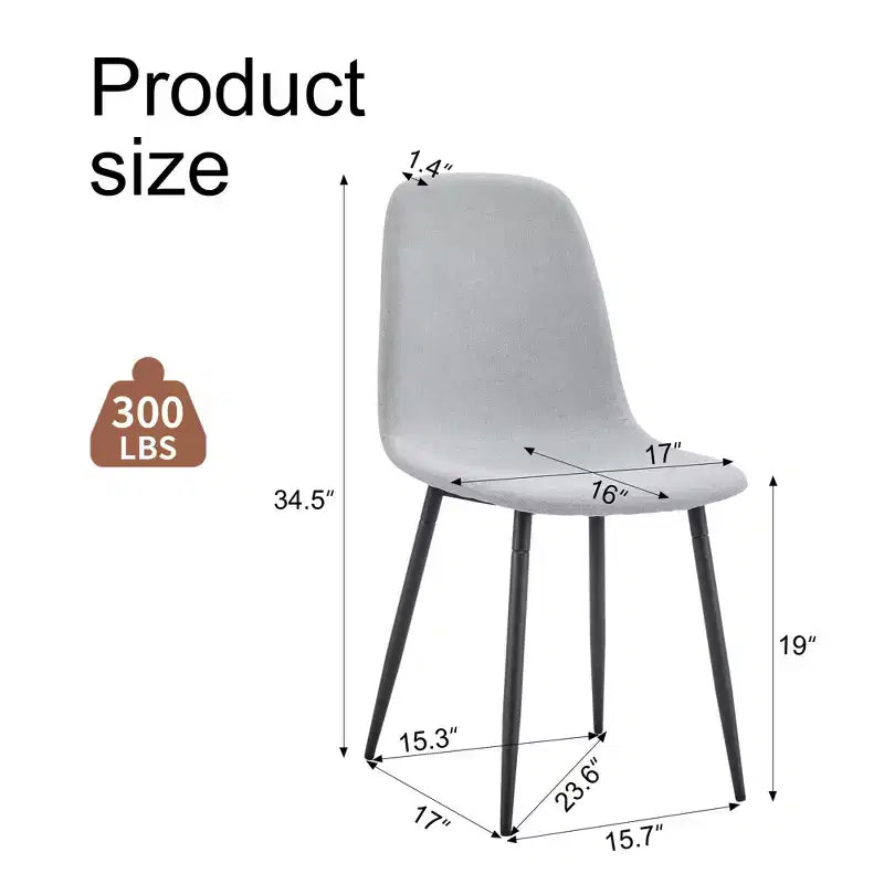 Set of 6 Linen Cotton Dining Chairs, Light Gray, Integrated Seat & Backrest, Modern Style