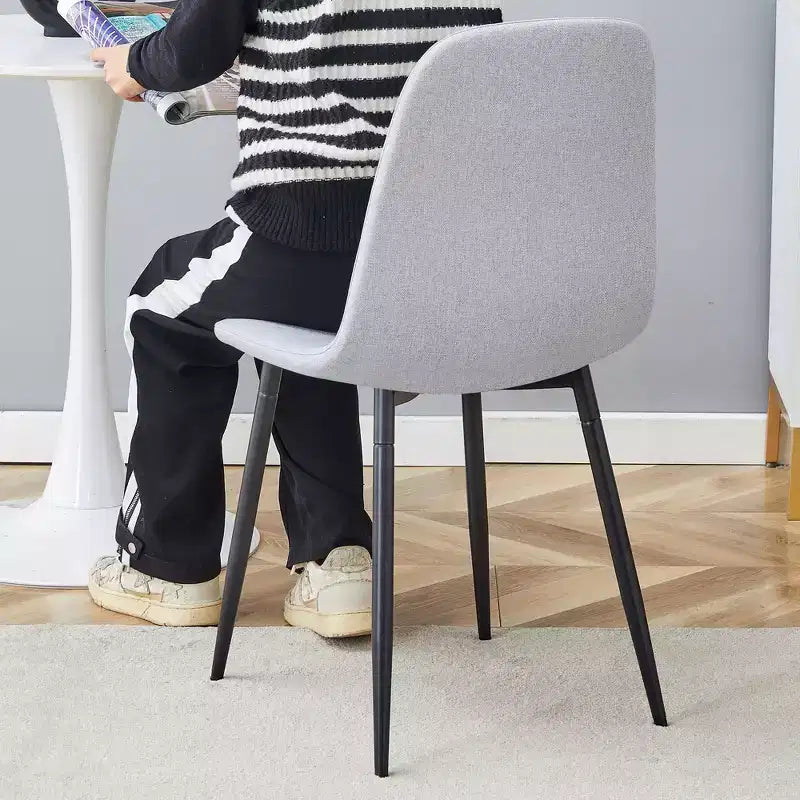 Set of 6 Linen Cotton Dining Chairs, Light Gray, Integrated Seat & Backrest, Modern Style