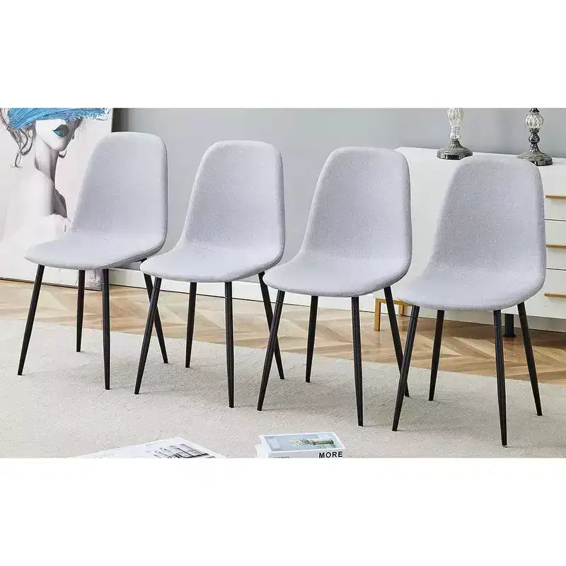 Set of 6 Linen Cotton Dining Chairs, Light Gray, Integrated Seat & Backrest, Modern Style