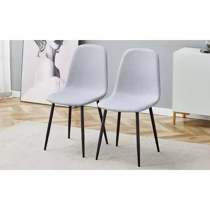 Set of 6 Linen Cotton Dining Chairs, Light Gray, Integrated Seat & Backrest, Modern Style