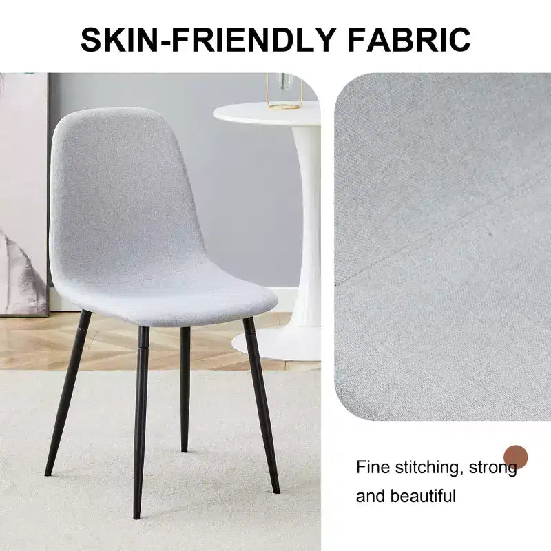 Set of 6 Linen Cotton Dining Chairs, Light Gray, Integrated Seat & Backrest, Modern Style