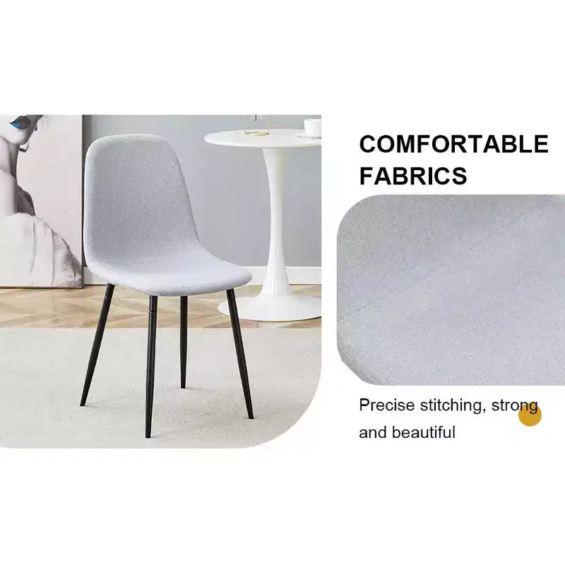 Set of 6 Linen Cotton Dining Chairs, Light Gray, Integrated Seat & Backrest, Modern Style