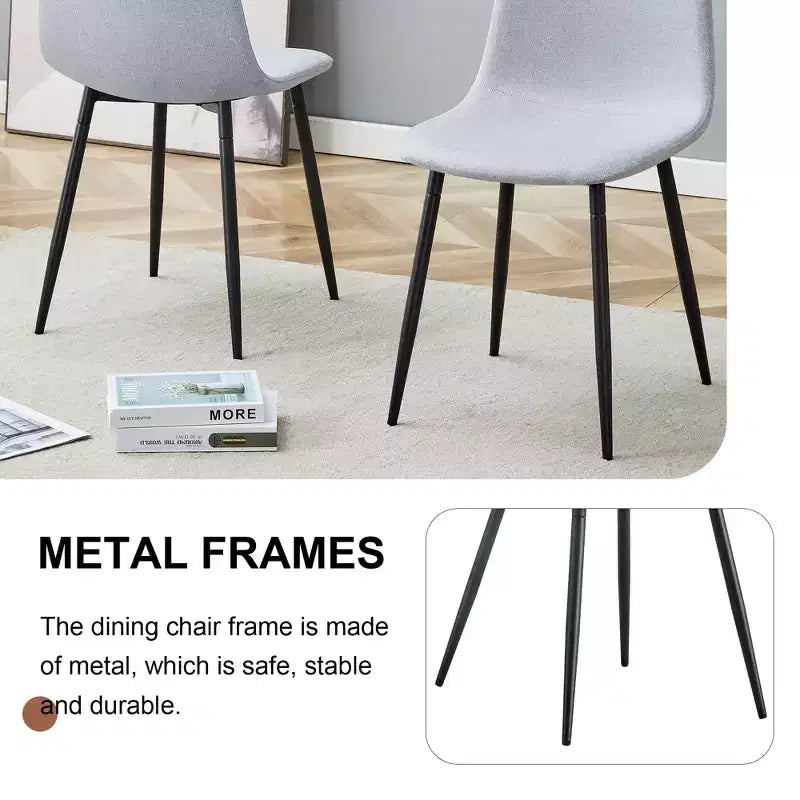 Set of 6 Linen Cotton Dining Chairs, Light Gray, Integrated Seat & Backrest, Modern Style