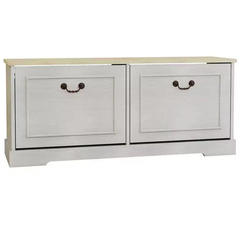 17.71"H x 41.33"W Antique White Shoe Storage Bench with 2 Flip Drawers and Adjustable Shelf