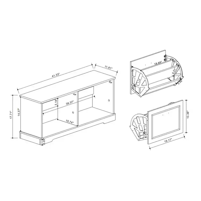 17.71"H x 41.33"W Antique White Shoe Storage Bench with 2 Flip Drawers and Adjustable Shelf