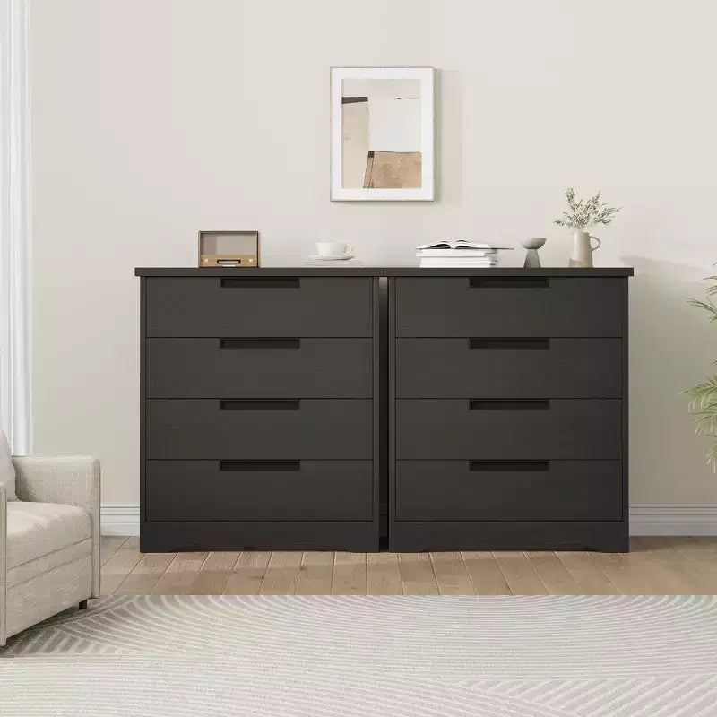 4 Drawer Dresser for Bedroom, Black Chest of Drawer Nightstand with Embedded Handles, Wooden Dresser Organizer for Living Room Nursery Entryway Closet