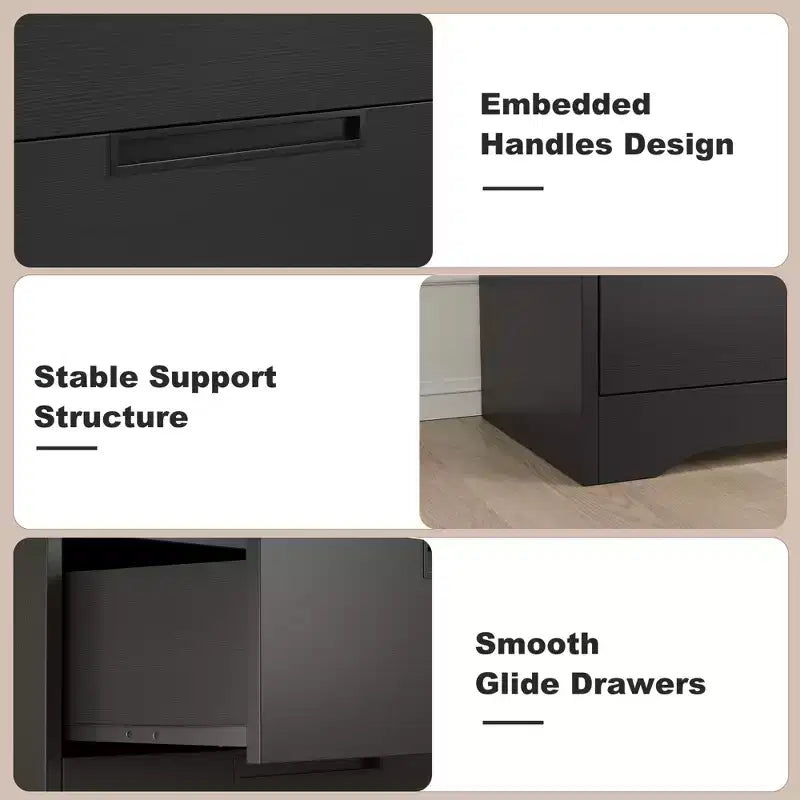 4 Drawer Dresser for Bedroom, Black Chest of Drawer Nightstand with Embedded Handles, Wooden Dresser Organizer for Living Room Nursery Entryway Closet