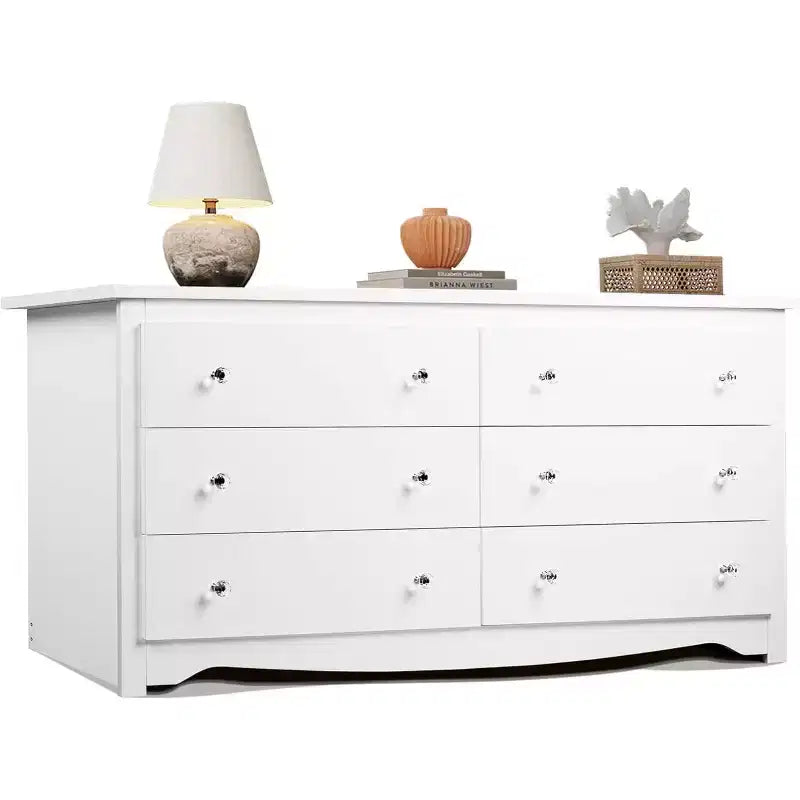 6-Drawer Modern Wide Storage Dresser, 59" White Wood Chest for Bedroom or Living Room