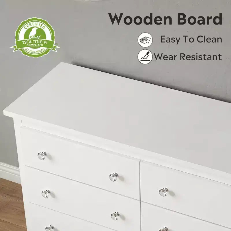 6-Drawer Modern Wide Storage Dresser, 59" White Wood Chest for Bedroom or Living Room