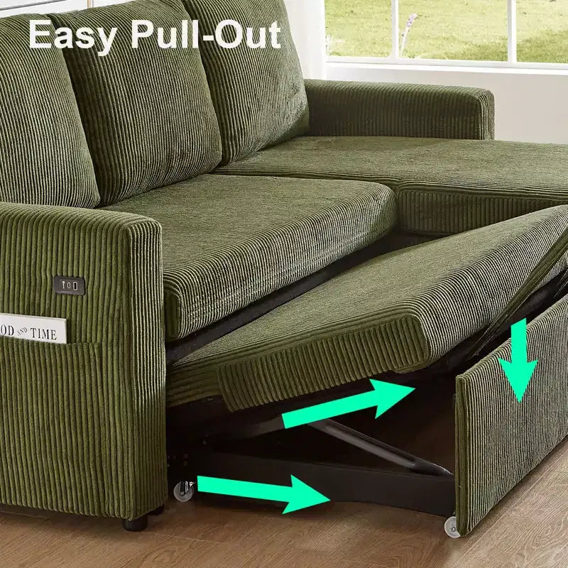 81" L-Shaped Sleeper Sofa Bed with Pull-Out Couch, Reclining Backrest & USB Ports