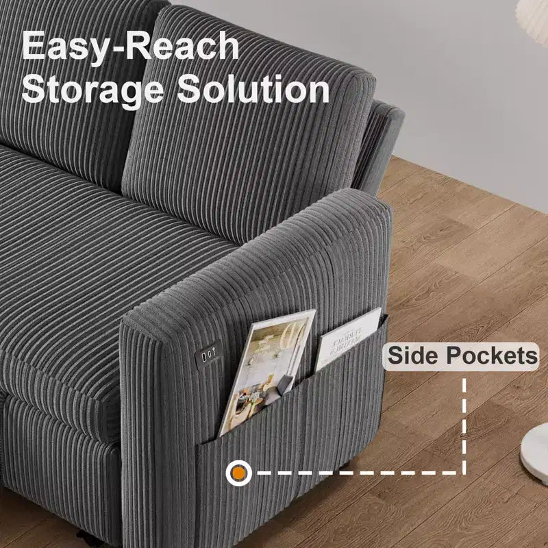 81" L-Shaped Sleeper Sofa Bed with Pull-Out Couch, Reclining Backrest & USB Ports