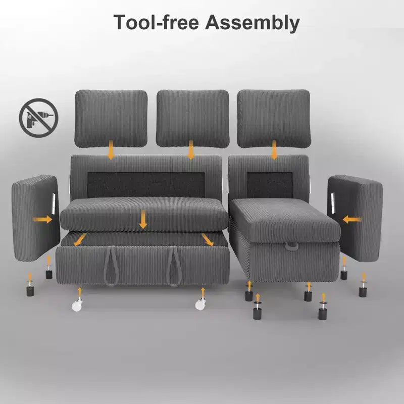 81" L-Shaped Sleeper Sofa Bed with Pull-Out Couch, Reclining Backrest & USB Ports