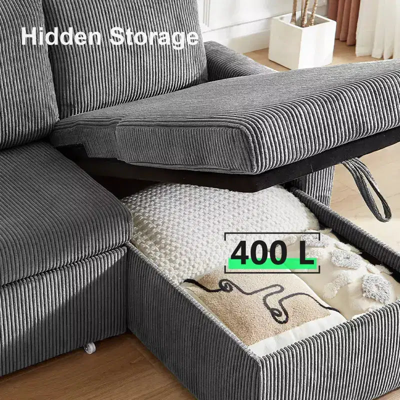 81" L-Shaped Sleeper Sofa Bed with Pull-Out Couch, Reclining Backrest & USB Ports