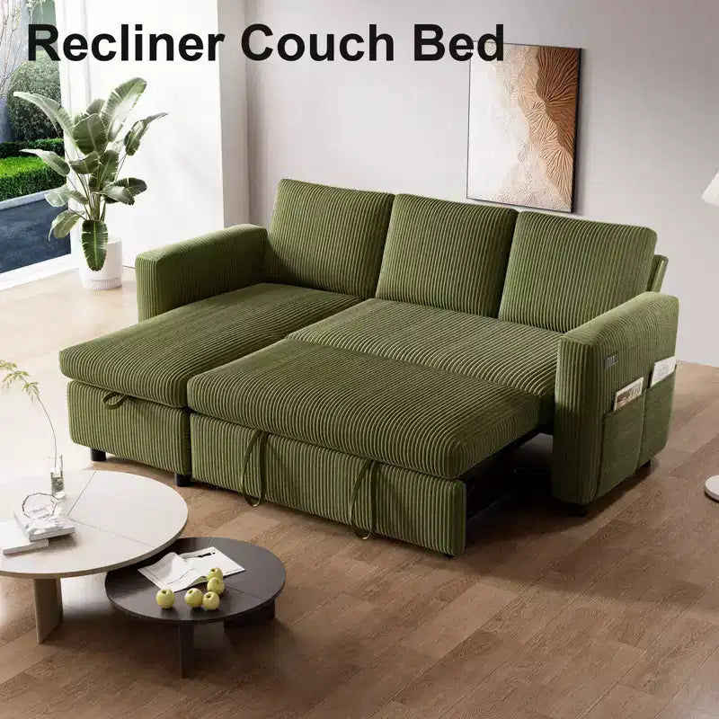 81" L-Shaped Sleeper Sofa Bed with Pull-Out Couch, Reclining Backrest & USB Ports