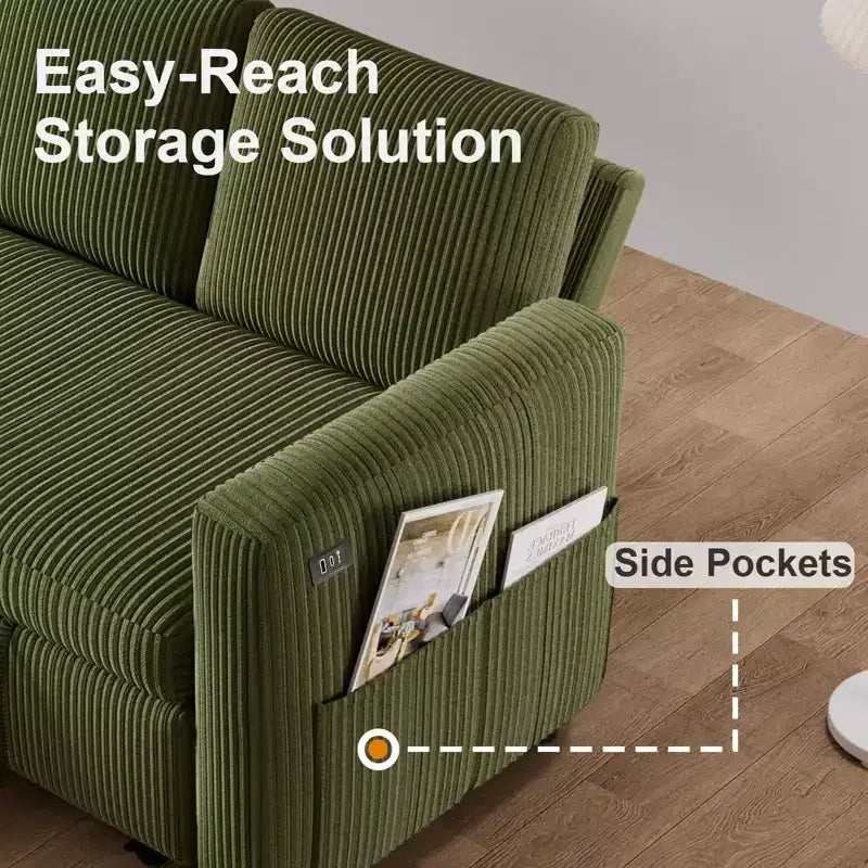 81" L-Shaped Sleeper Sofa Bed with Pull-Out Couch, Reclining Backrest & USB Ports