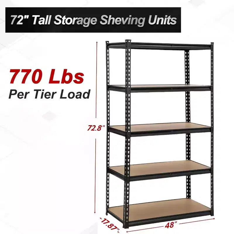 5-Tier Heavy Duty Garage Storage Shelves, Adjustable Metal Utility Rack, 3850 lbs Capacity, 48"L x 18"W x 73"H, Black