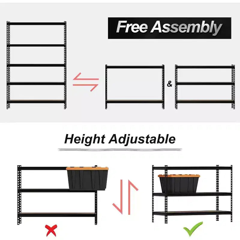 5-Tier Heavy Duty Garage Storage Shelves, Adjustable Metal Utility Rack, 3850 lbs Capacity, 48"L x 18"W x 73"H, Black