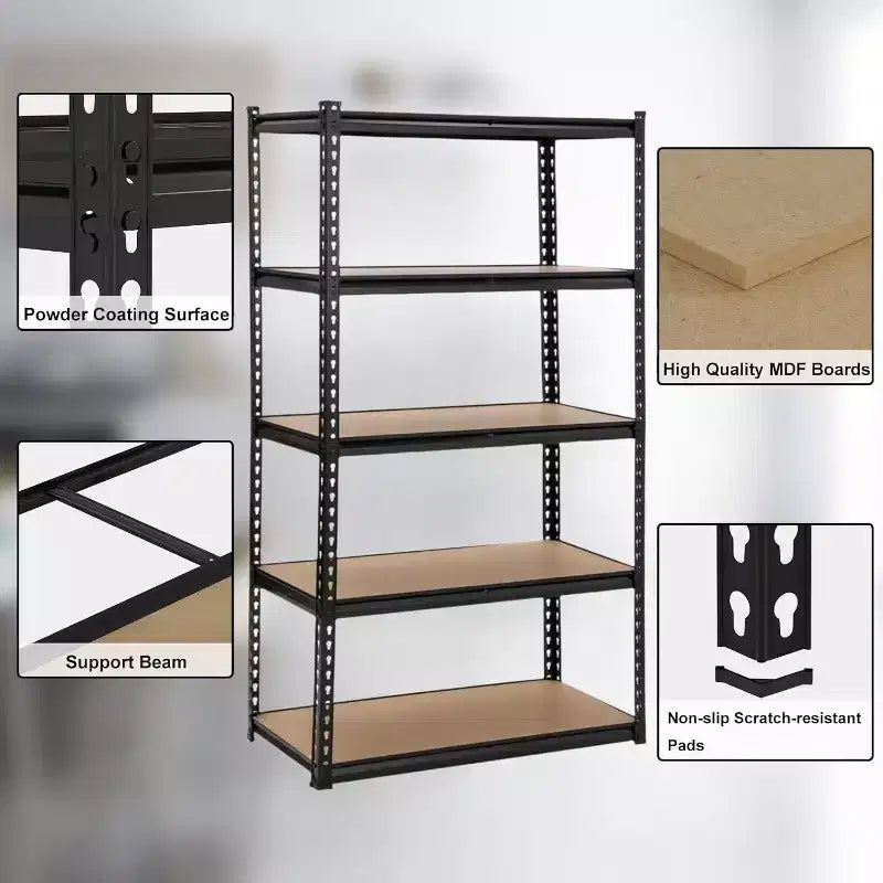 5-Tier Heavy Duty Garage Storage Shelves, Adjustable Metal Utility Rack, 3850 lbs Capacity, 48"L x 18"W x 73"H, Black