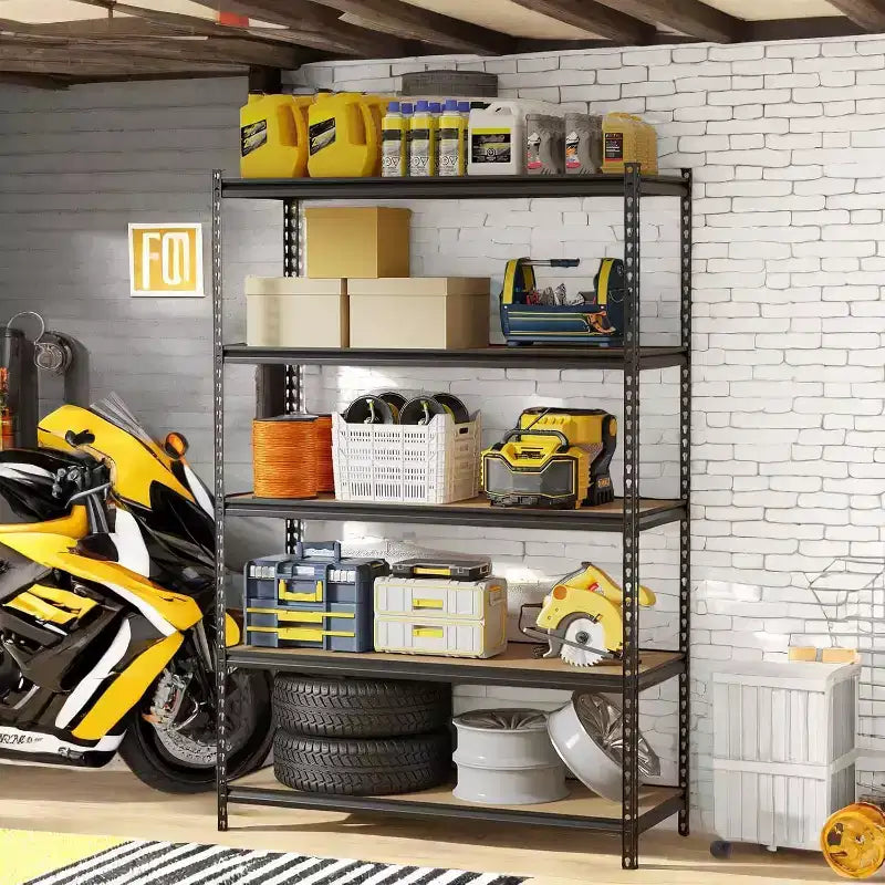 5-Tier Heavy Duty Garage Storage Shelves, Adjustable Metal Utility Rack, 3850 lbs Capacity, 48"L x 18"W x 73"H, Black