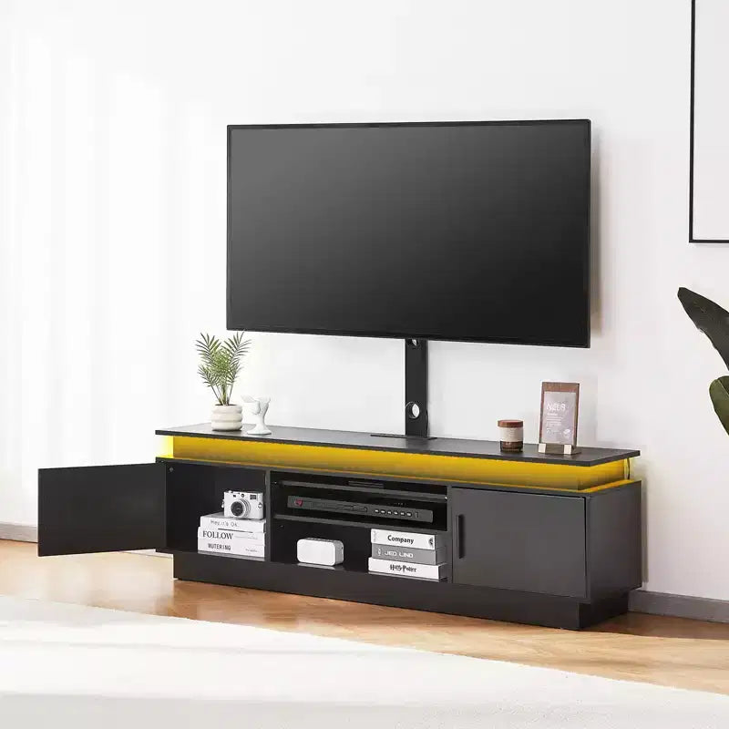 60" TV Stand with Mount for up to 75" TVs, Entertainment Center with Power Outlet, Height Adjustable, Black