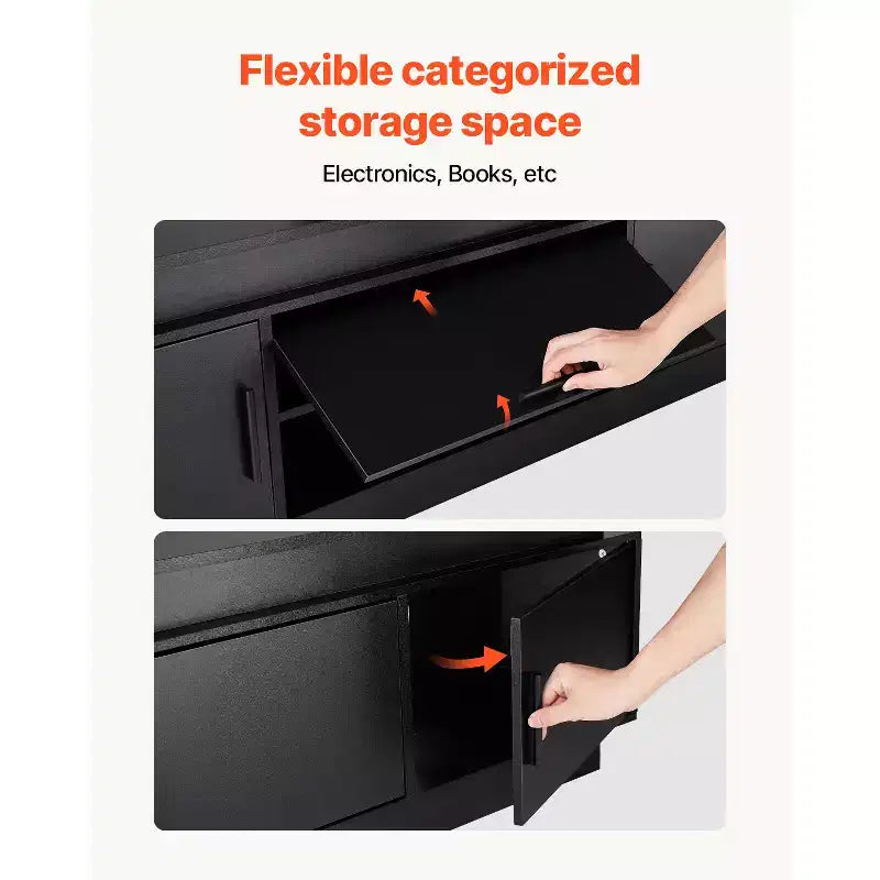 60" TV Stand with Mount for up to 75" TVs, Entertainment Center with Power Outlet, Height Adjustable, Black