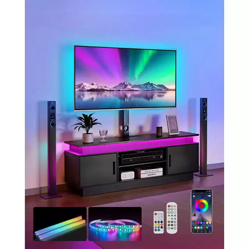 60" TV Stand with Mount for up to 75" TVs, Entertainment Center with Power Outlet, Height Adjustable, Black