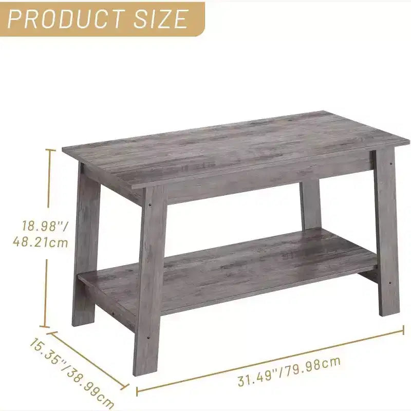 Modern Farmhouse Coffee Table with Storage Shelf, 2-Tier Rectangular Wood Center Table for Living Room and Home Office