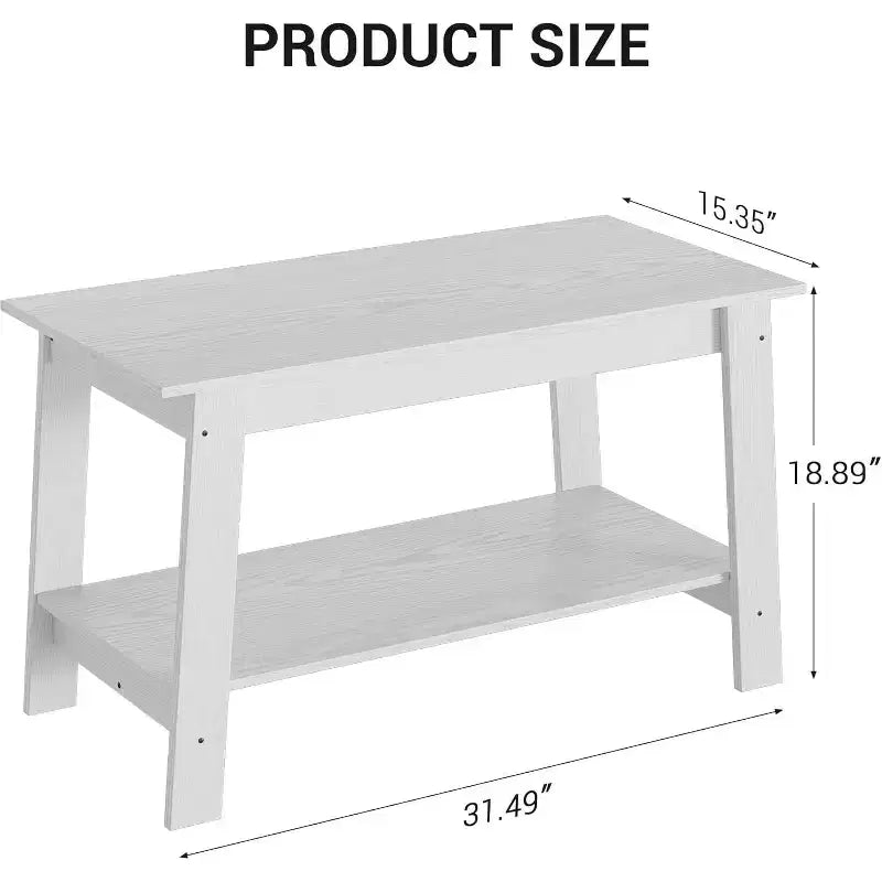 Modern Farmhouse Coffee Table with Storage Shelf, 2-Tier Rectangular Wood Center Table for Living Room and Home Office