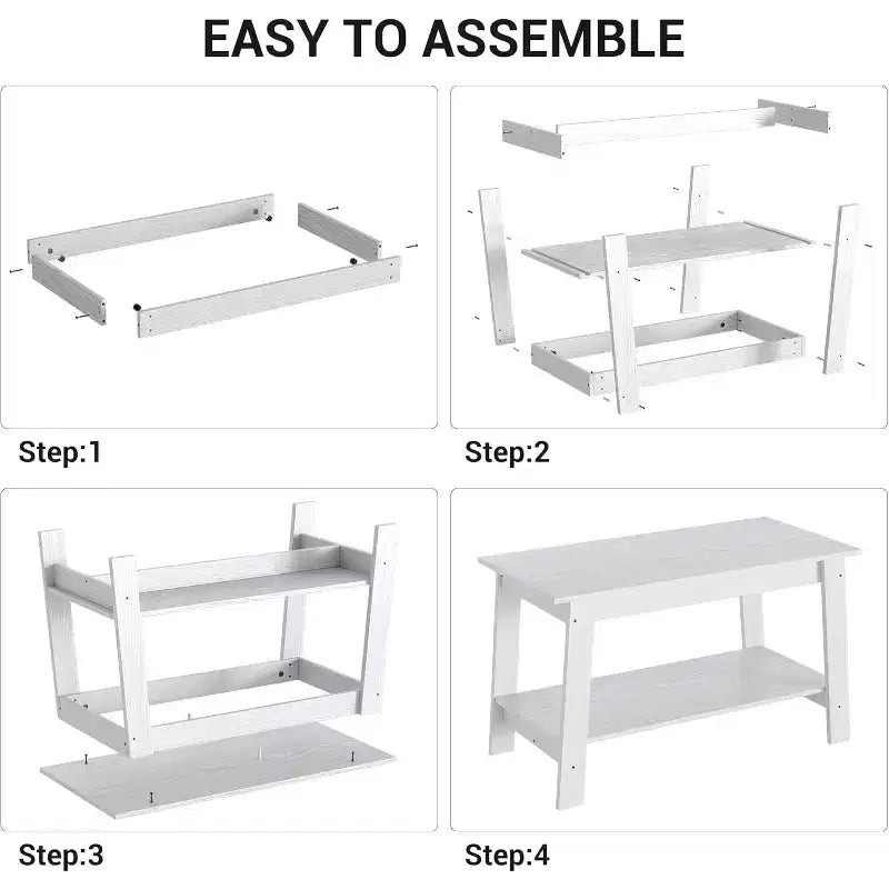Modern Farmhouse Coffee Table with Storage Shelf, 2-Tier Rectangular Wood Center Table for Living Room and Home Office