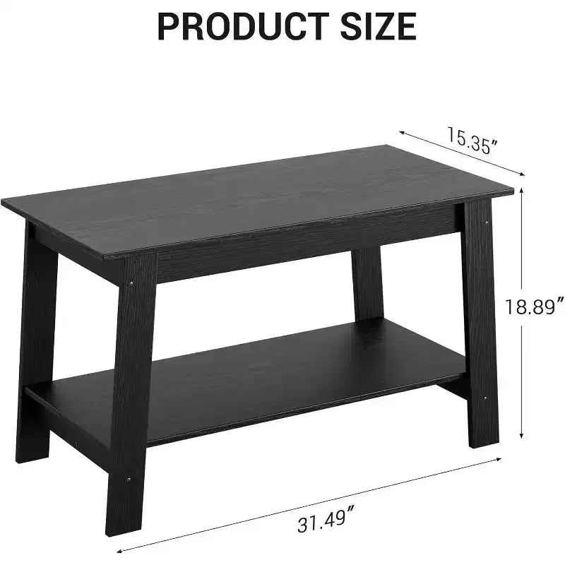 Modern Farmhouse Coffee Table with Storage Shelf, 2-Tier Rectangular Wood Center Table for Living Room and Home Office