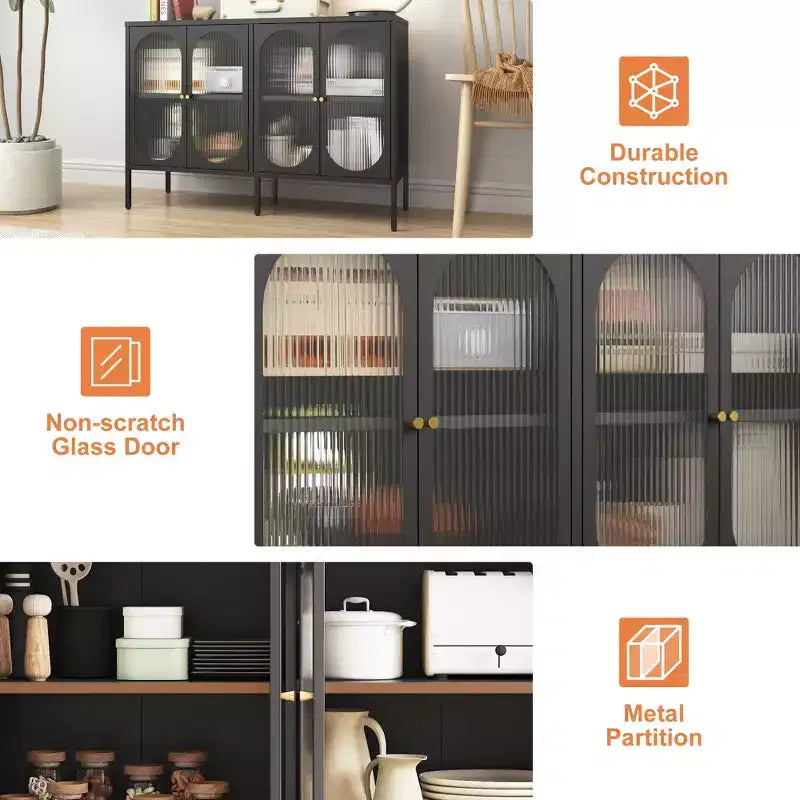 Tall Buffet Cabinet with Storage, Sideboard with Glass Doors & Adjustable Shelves for Kitchen, Dining Room