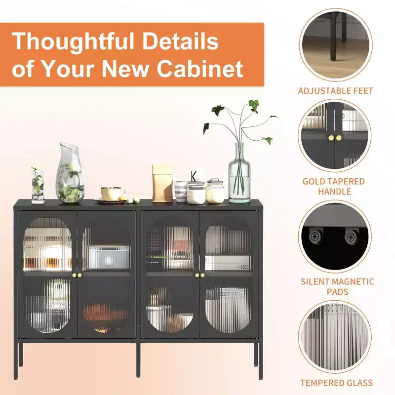 Tall Buffet Cabinet with Storage, Sideboard with Glass Doors & Adjustable Shelves for Kitchen, Dining Room