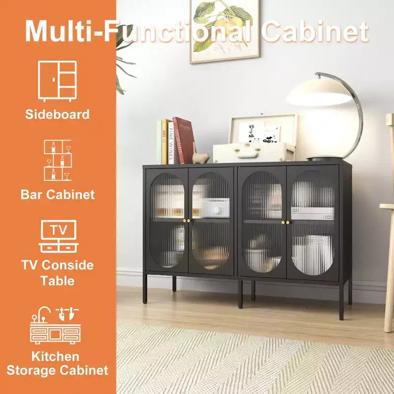 Tall Buffet Cabinet with Storage, Sideboard with Glass Doors & Adjustable Shelves for Kitchen, Dining Room
