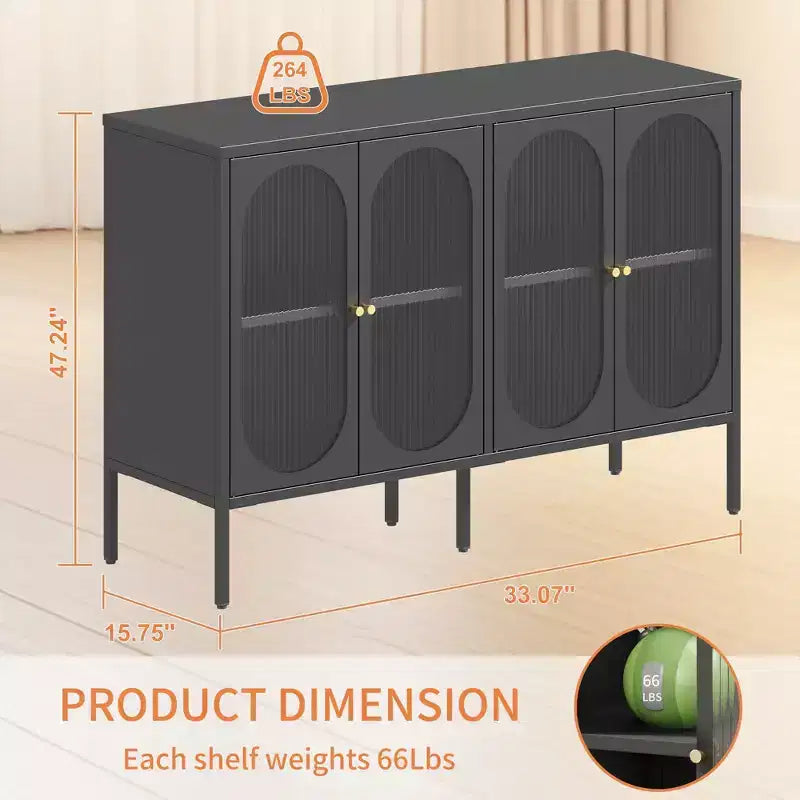 Tall Buffet Cabinet with Storage, Sideboard with Glass Doors & Adjustable Shelves for Kitchen, Dining Room