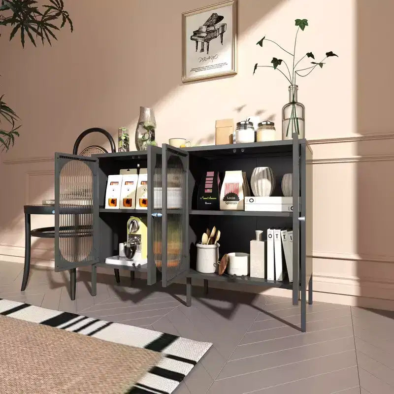 Tall Buffet Cabinet with Storage, Sideboard with Glass Doors & Adjustable Shelves for Kitchen, Dining Room
