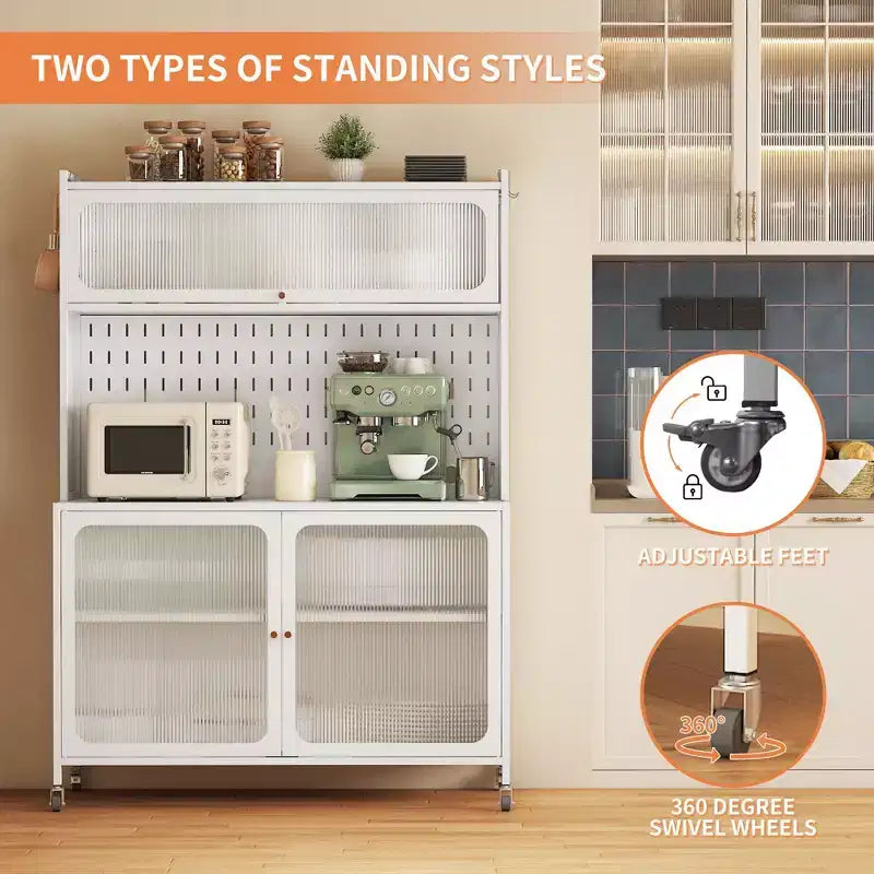 Tall Buffet Cabinet with Storage, Sideboard with Glass Doors & Adjustable Shelves for Kitchen, Dining Room