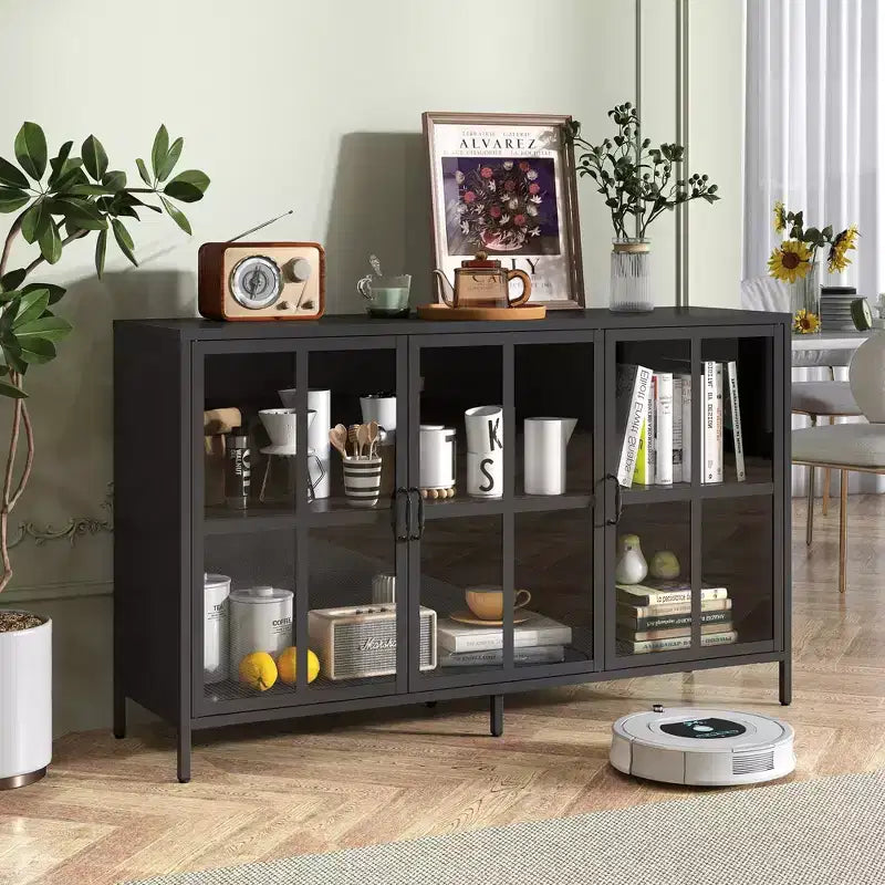 Tall Buffet Cabinet with Storage, Sideboard with Glass Doors & Adjustable Shelves for Kitchen, Dining Room