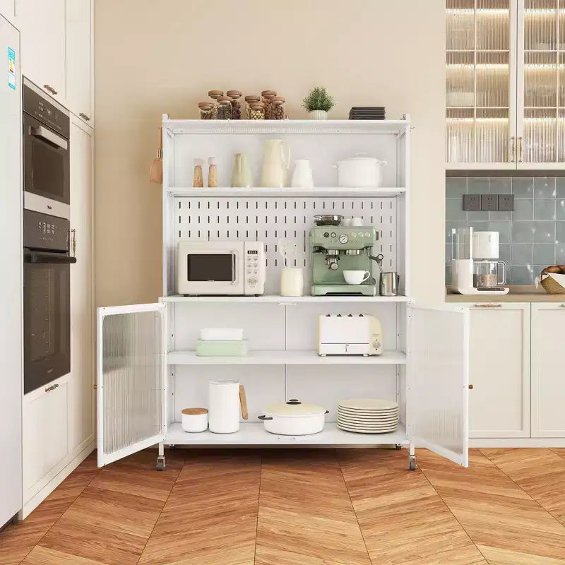 Tall Buffet Cabinet with Storage, Sideboard with Glass Doors & Adjustable Shelves for Kitchen, Dining Room