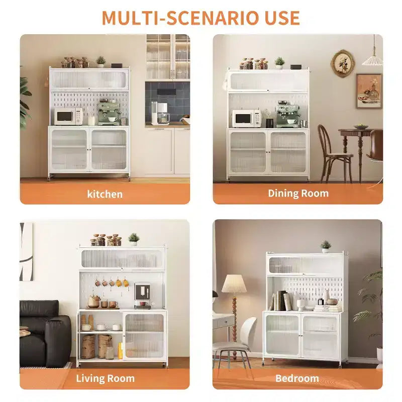 Tall Buffet Cabinet with Storage, Sideboard with Glass Doors & Adjustable Shelves for Kitchen, Dining Room