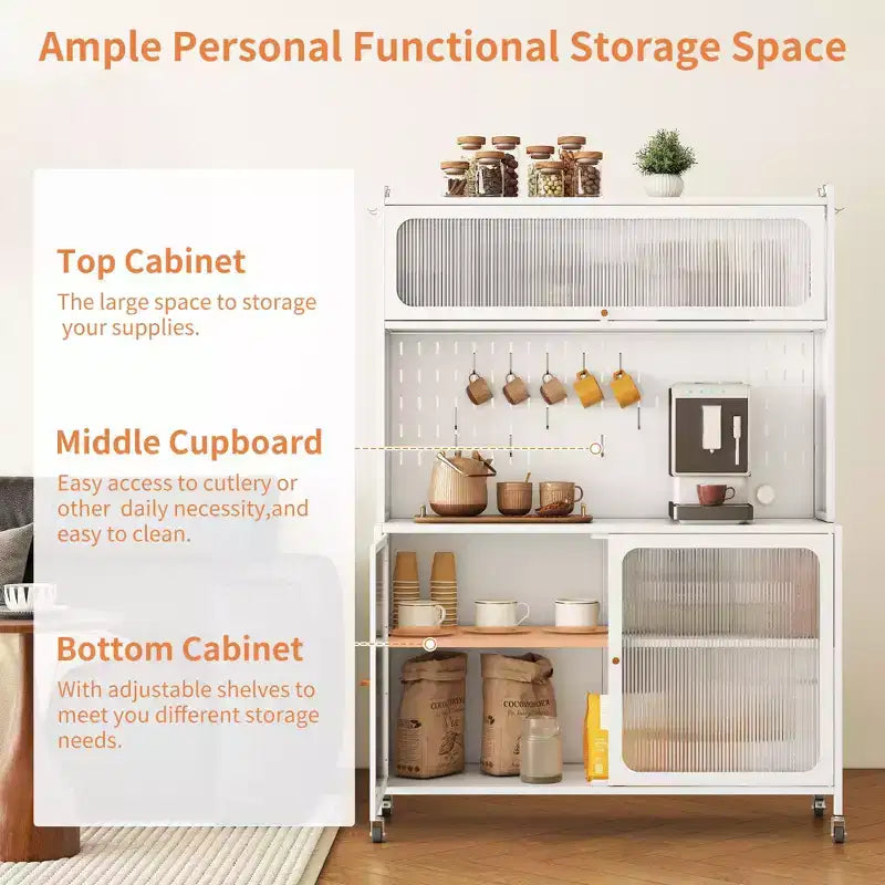 Tall Buffet Cabinet with Storage, Sideboard with Glass Doors & Adjustable Shelves for Kitchen, Dining Room