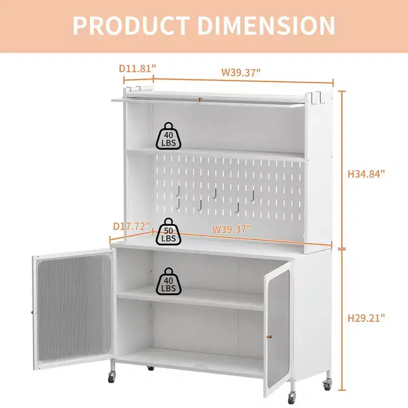 Tall Buffet Cabinet with Storage, Sideboard with Glass Doors & Adjustable Shelves for Kitchen, Dining Room