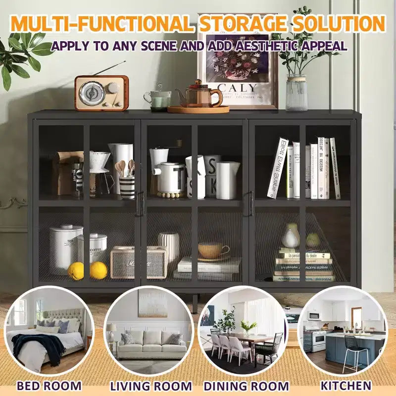 Tall Buffet Cabinet with Storage, Sideboard with Glass Doors & Adjustable Shelves for Kitchen, Dining Room