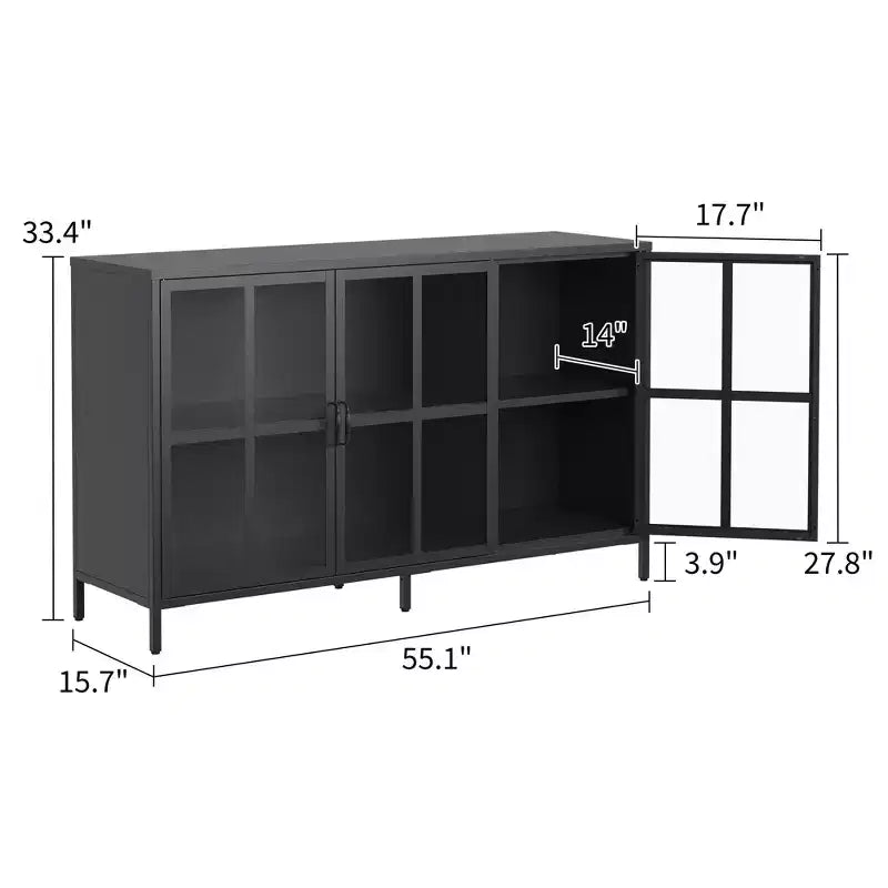 Tall Buffet Cabinet with Storage, Sideboard with Glass Doors & Adjustable Shelves for Kitchen, Dining Room