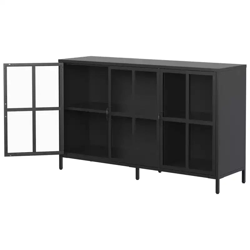 Tall Buffet Cabinet with Storage, Sideboard with Glass Doors & Adjustable Shelves for Kitchen, Dining Room