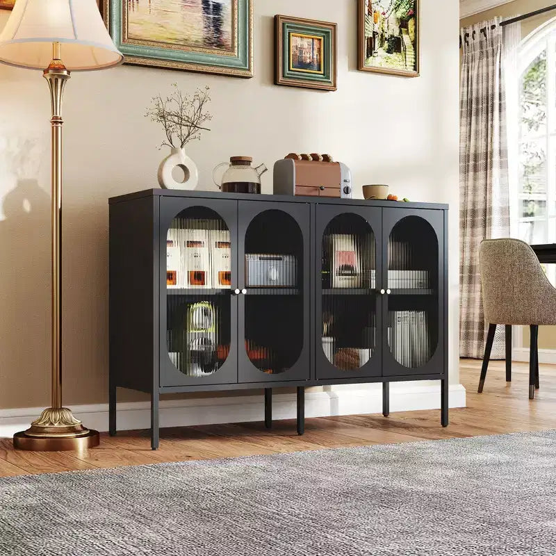 Tall Buffet Cabinet with Storage, Sideboard with Glass Doors & Adjustable Shelves for Kitchen, Dining Room