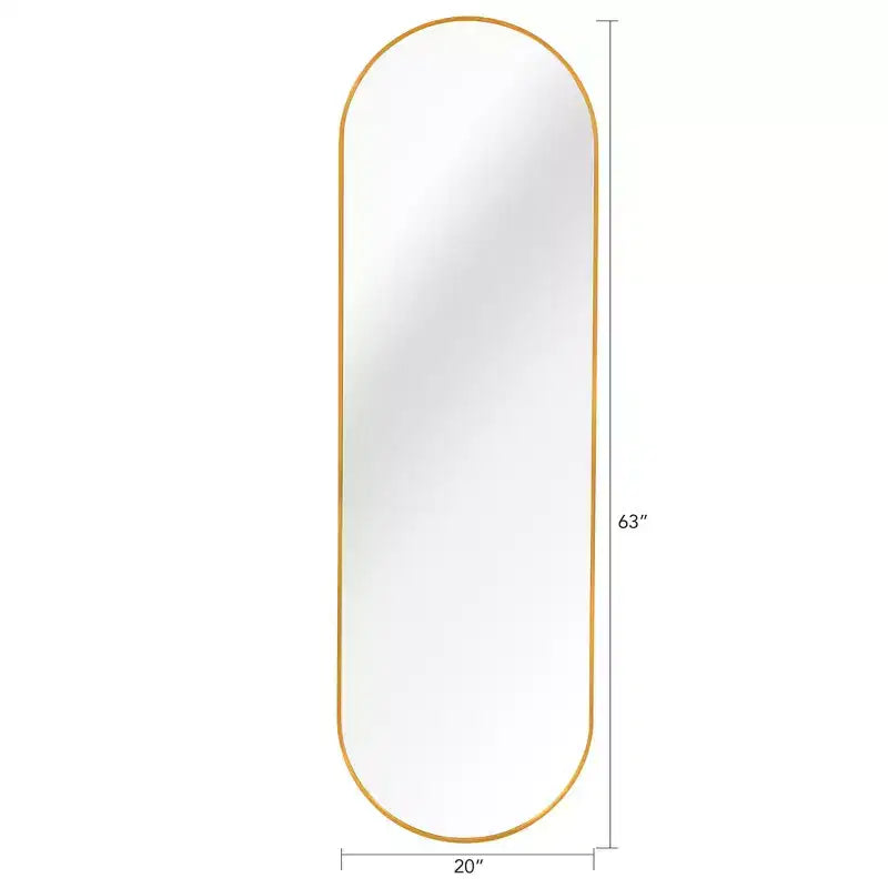 63x20 Inch Pill-Shaped Full-Length Mirror, Shatterproof Design